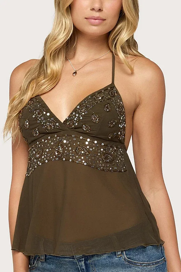 Tavish Sequin & Bead Halter Top by Edikted