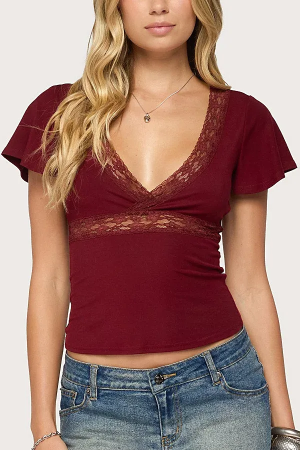 Yvetta Lacey Flutter Sleeve Top by Edikted