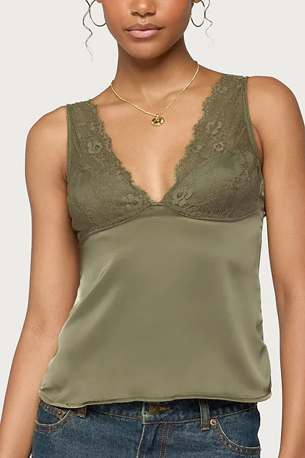 Vikkey Lacey Satin Effect Tank Top by Edikted