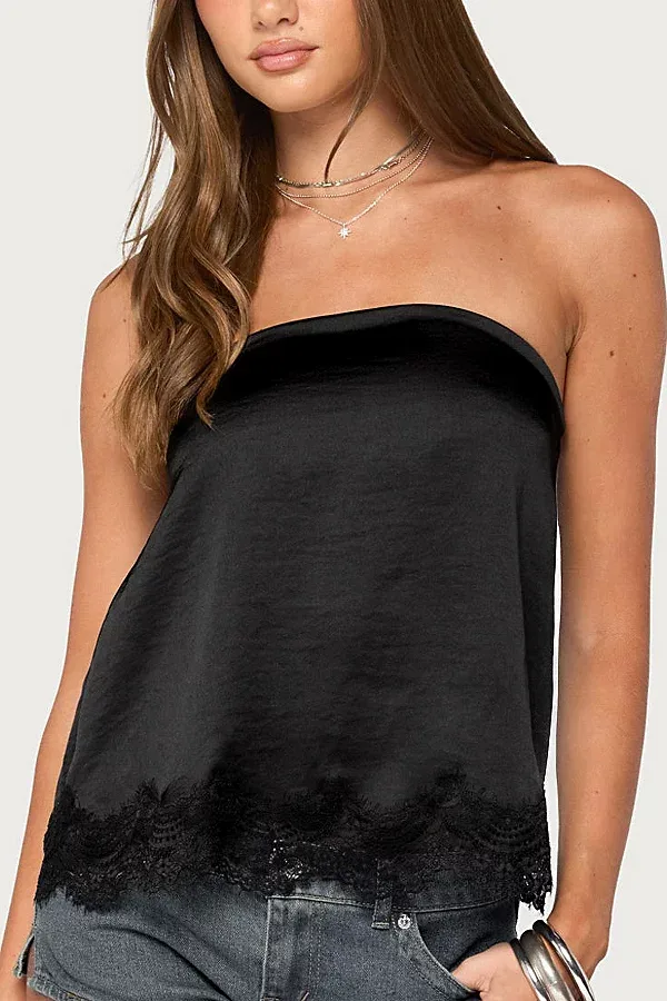Netta Lacey Strapless Satin Effect Top by Edikted