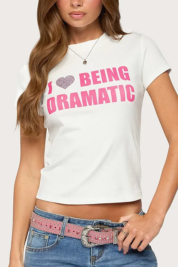 Drama Queen Rhinestone T Shirt Top by Edikted
