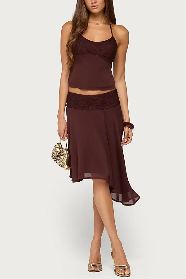 Evia Lacey Asymmetric Midi Skirt by Edikted