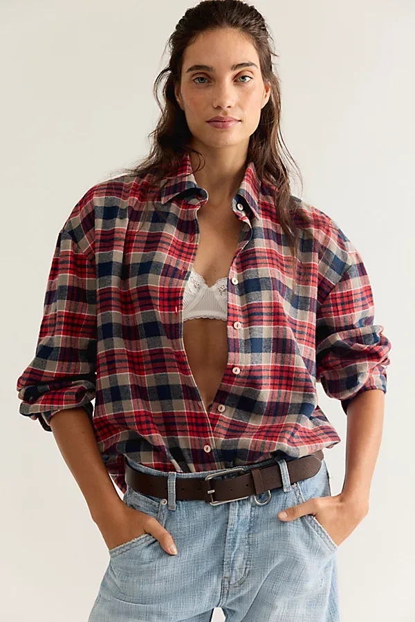 Everyday Plaid Button Down Top by Free People