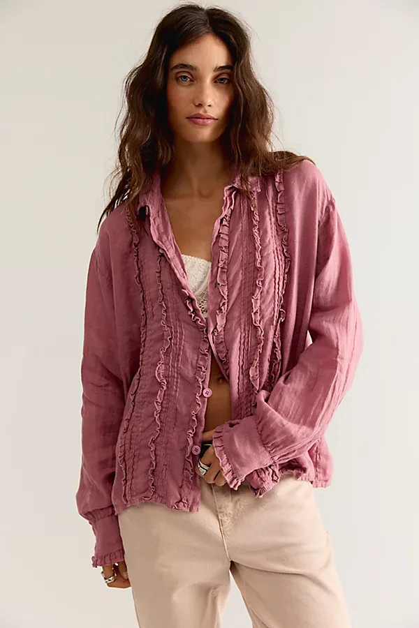 Tuxedo Linen Button Down Top by Llea Blue
