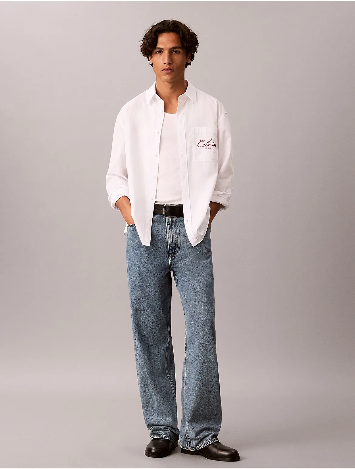 Script Logo Graphic Relaxed Button-Down Shirt by Calvin Klein