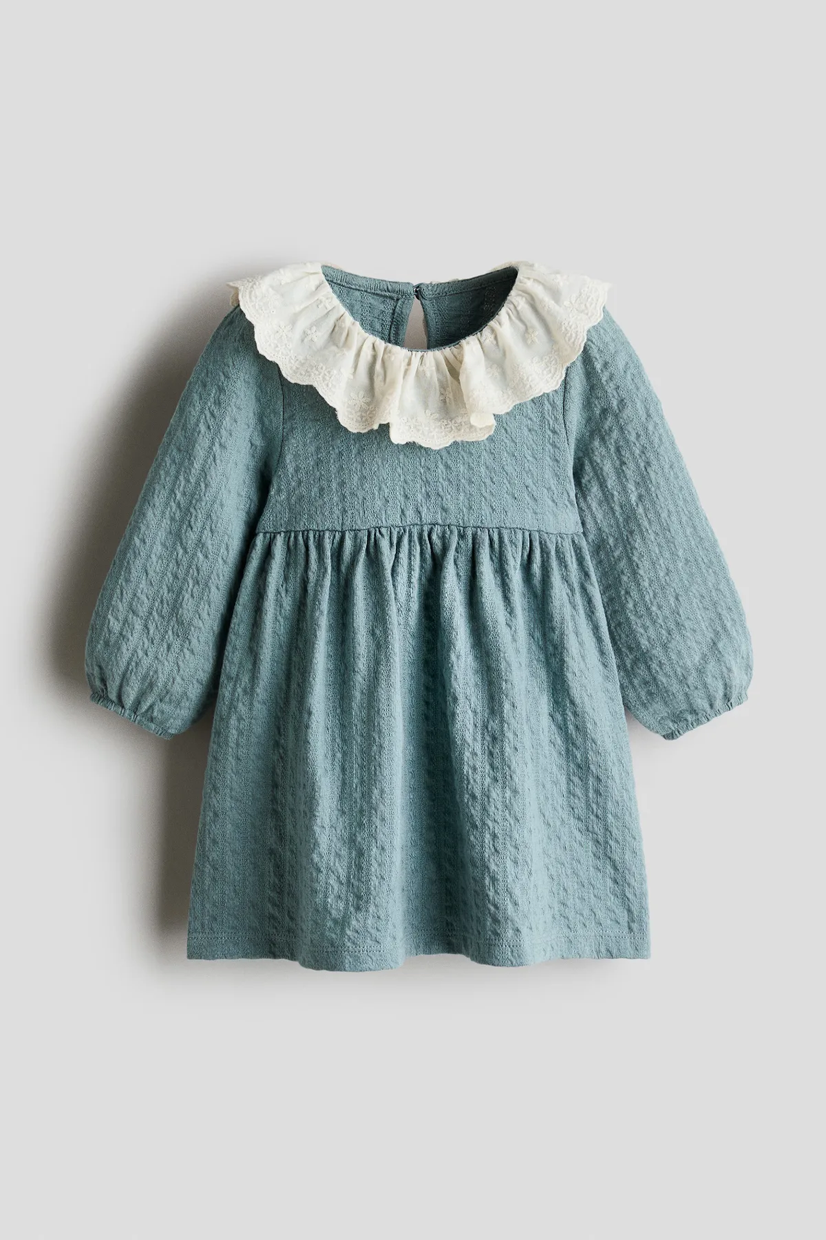 Textured Cotton Dress with Lace Collar by H&M