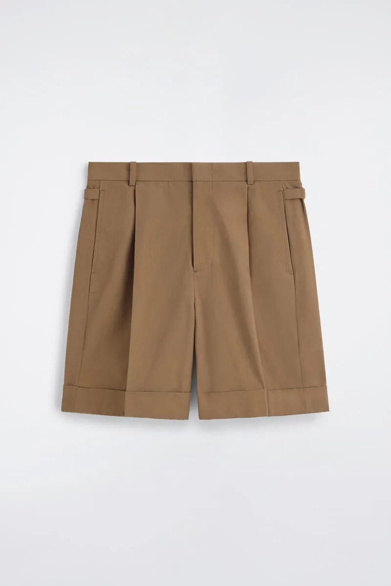 Pleated Cuffed Cotton Chino Shorts by COS