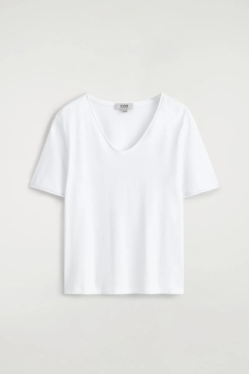 U-Neck Lightweight Cotton T-Shirt by COS