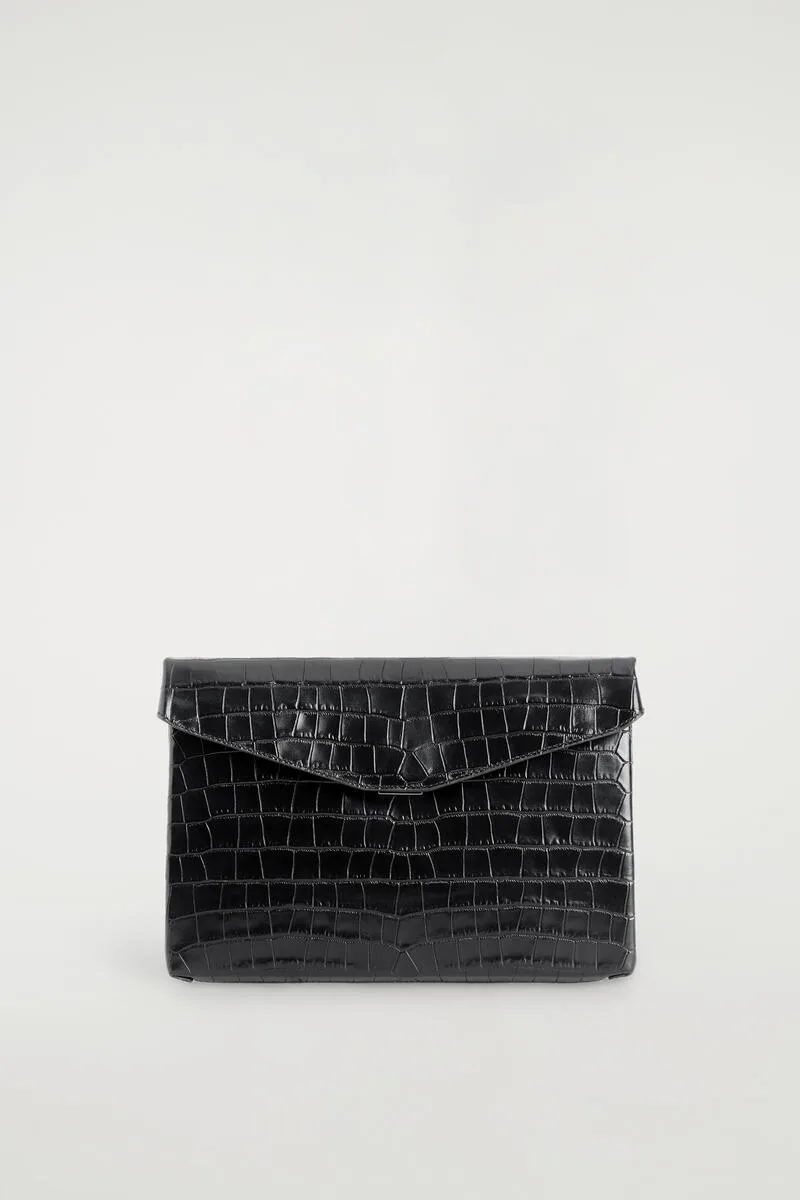 Envelope Clasp Pouch - Croc-Effect Leather