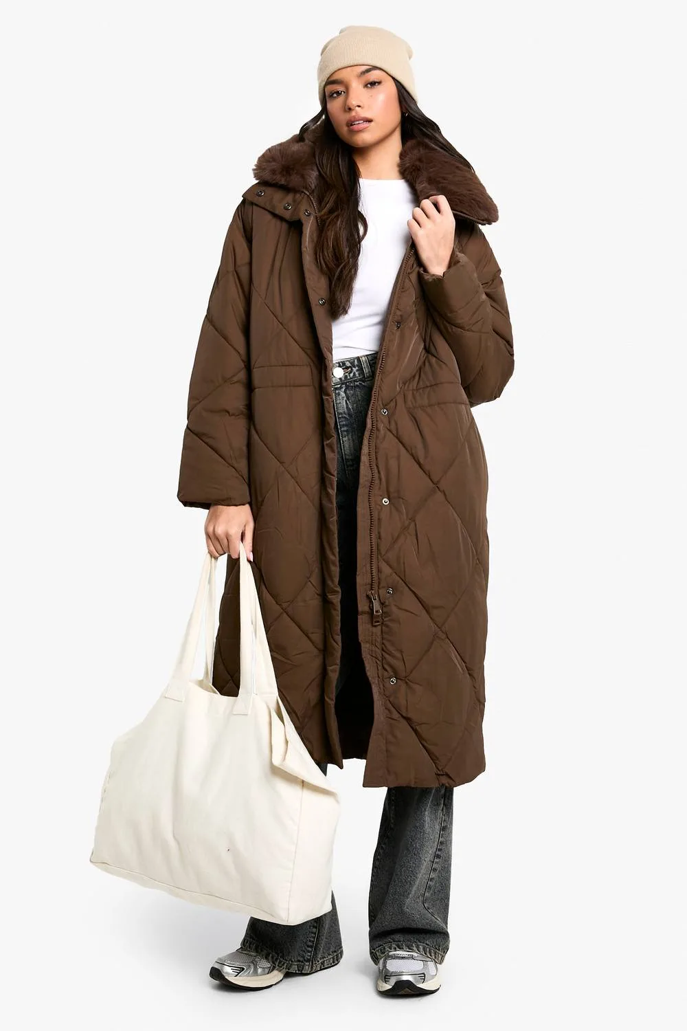 Premium Faux Fur Trim Quilted Maxi Parka by boohoo