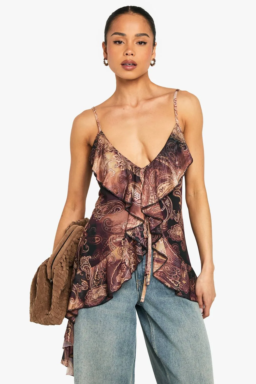 Mesh Frill Detail Cami Top by boohoo