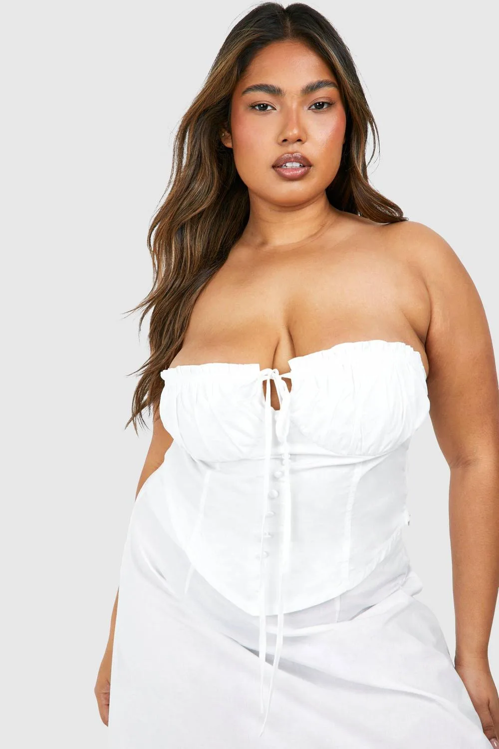 Tie Front Cotton Corset Top by boohoo