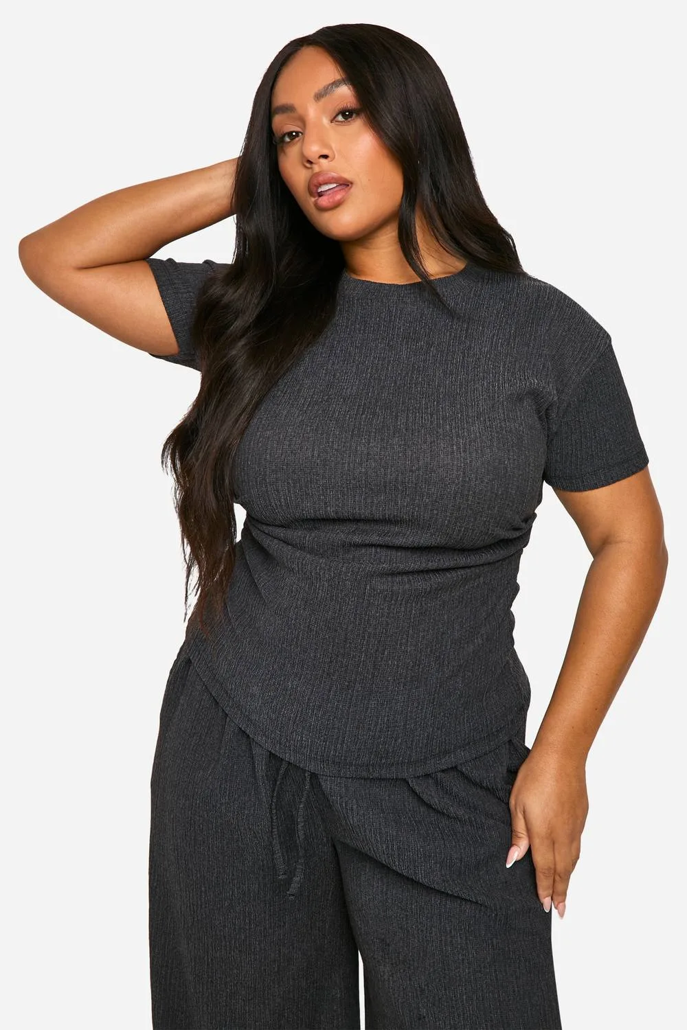 Textured Ruched Side T-Shirt by boohoo