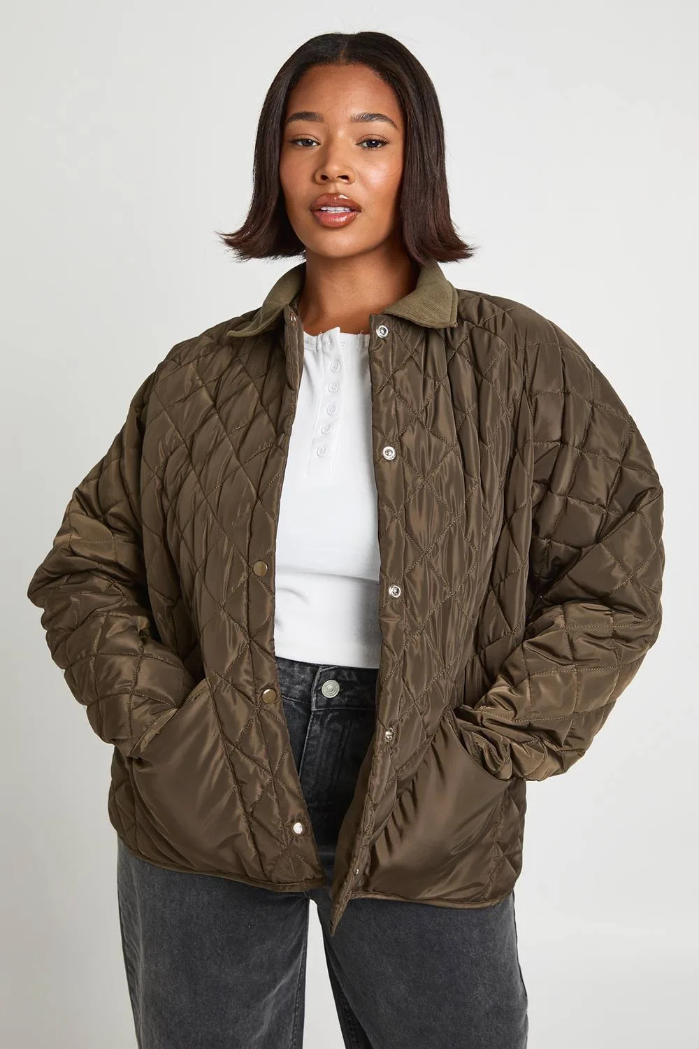 Quilted Contrast Collar Casual Jacket