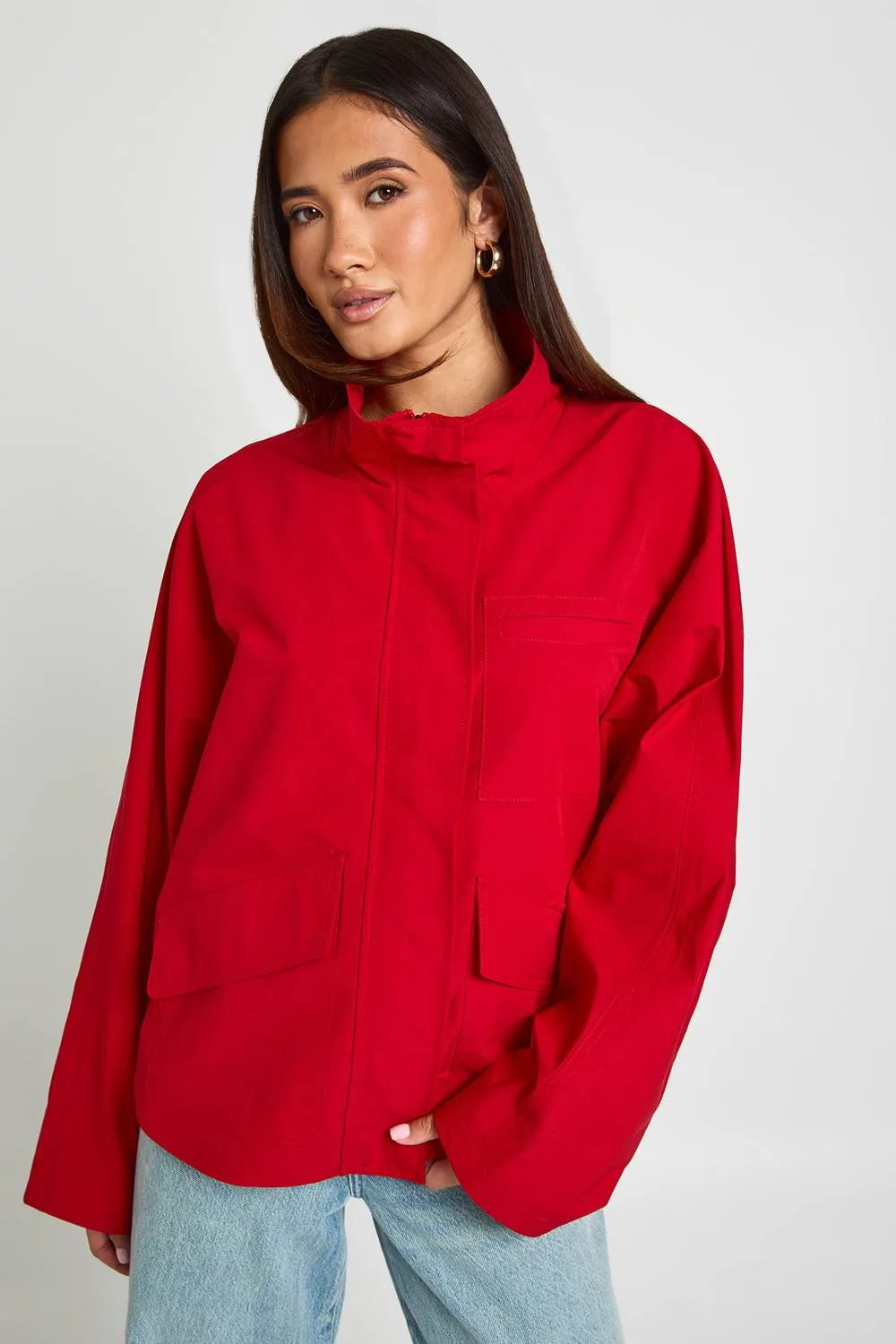 Funnel Neck Oversized Jacket by boohoo