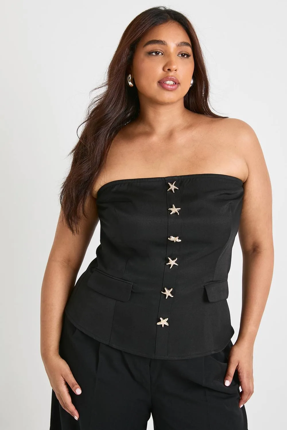 Tailored Starfish Button Trim Bandeau Waistcoat by boohoo