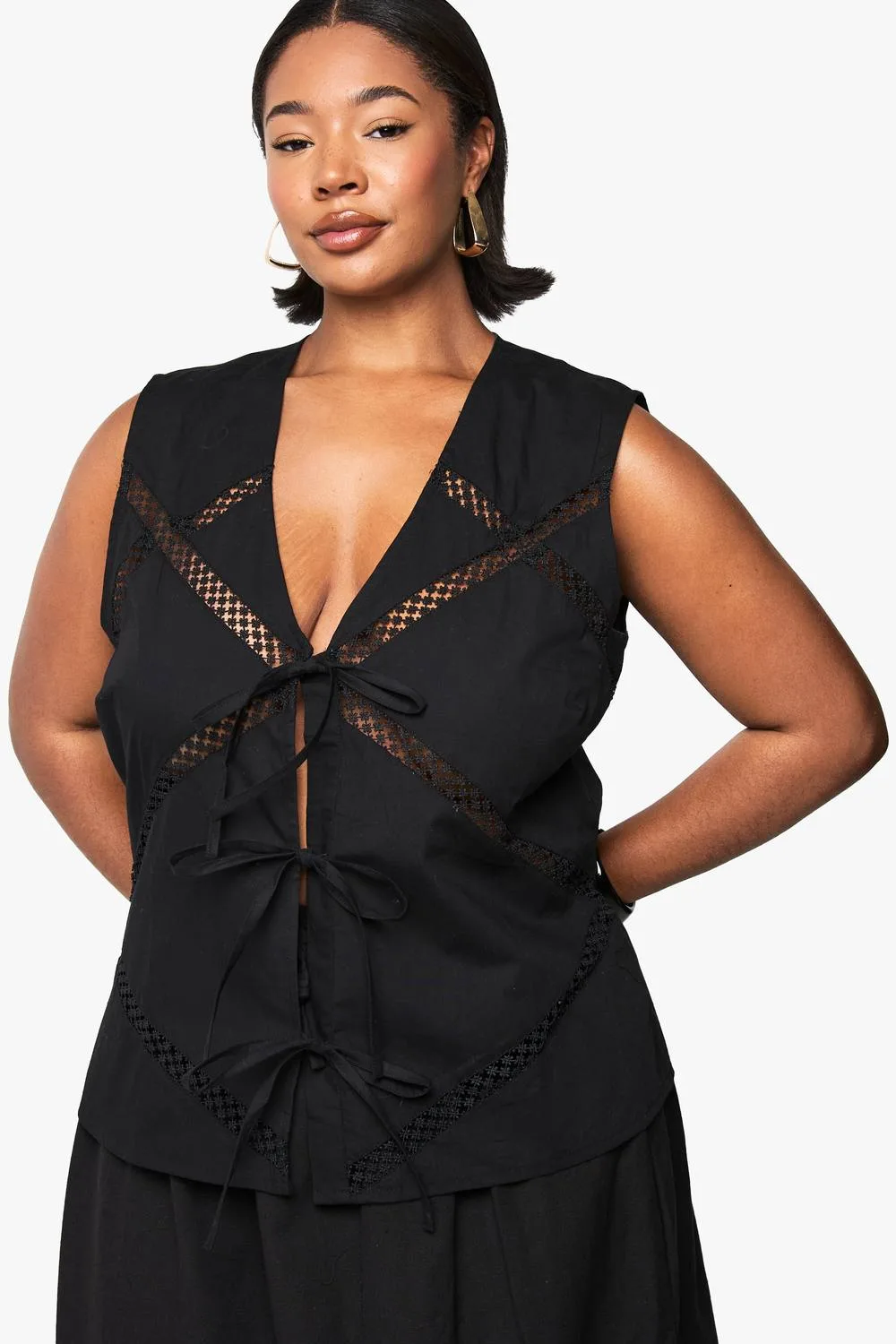 Lace Insert Tie Front Waistcoat by boohoo