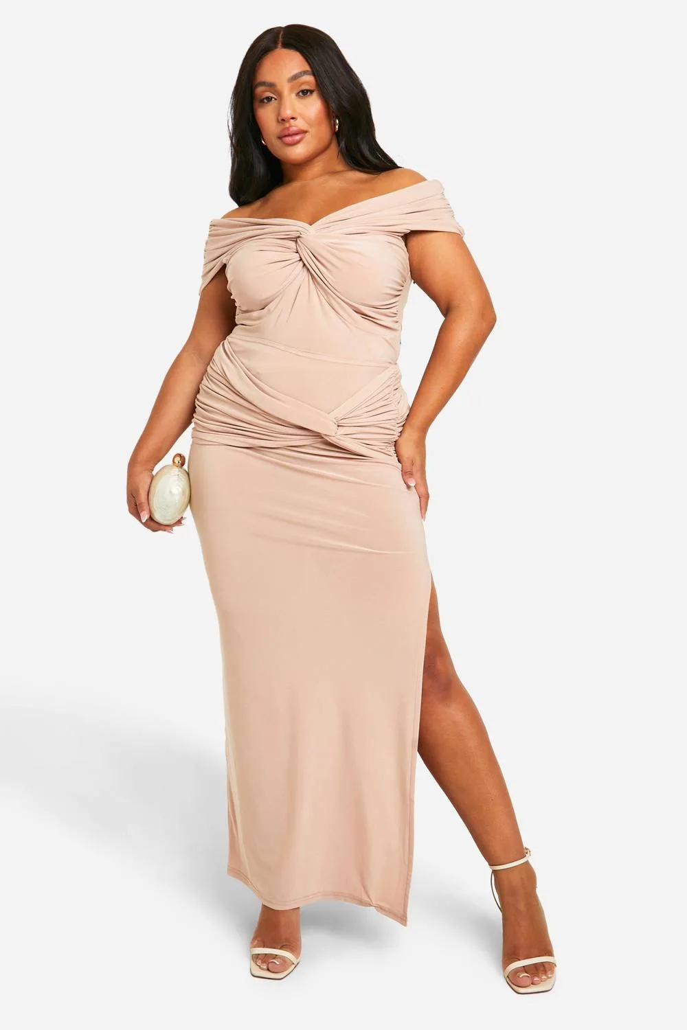 Double Slinky Twist Front Off-Shoulder Top by boohoo