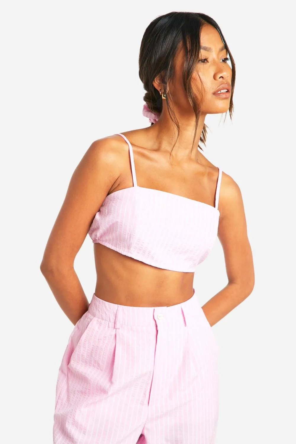 Stripe Bralet & Matching Hair Scrunchie Set by boohoo