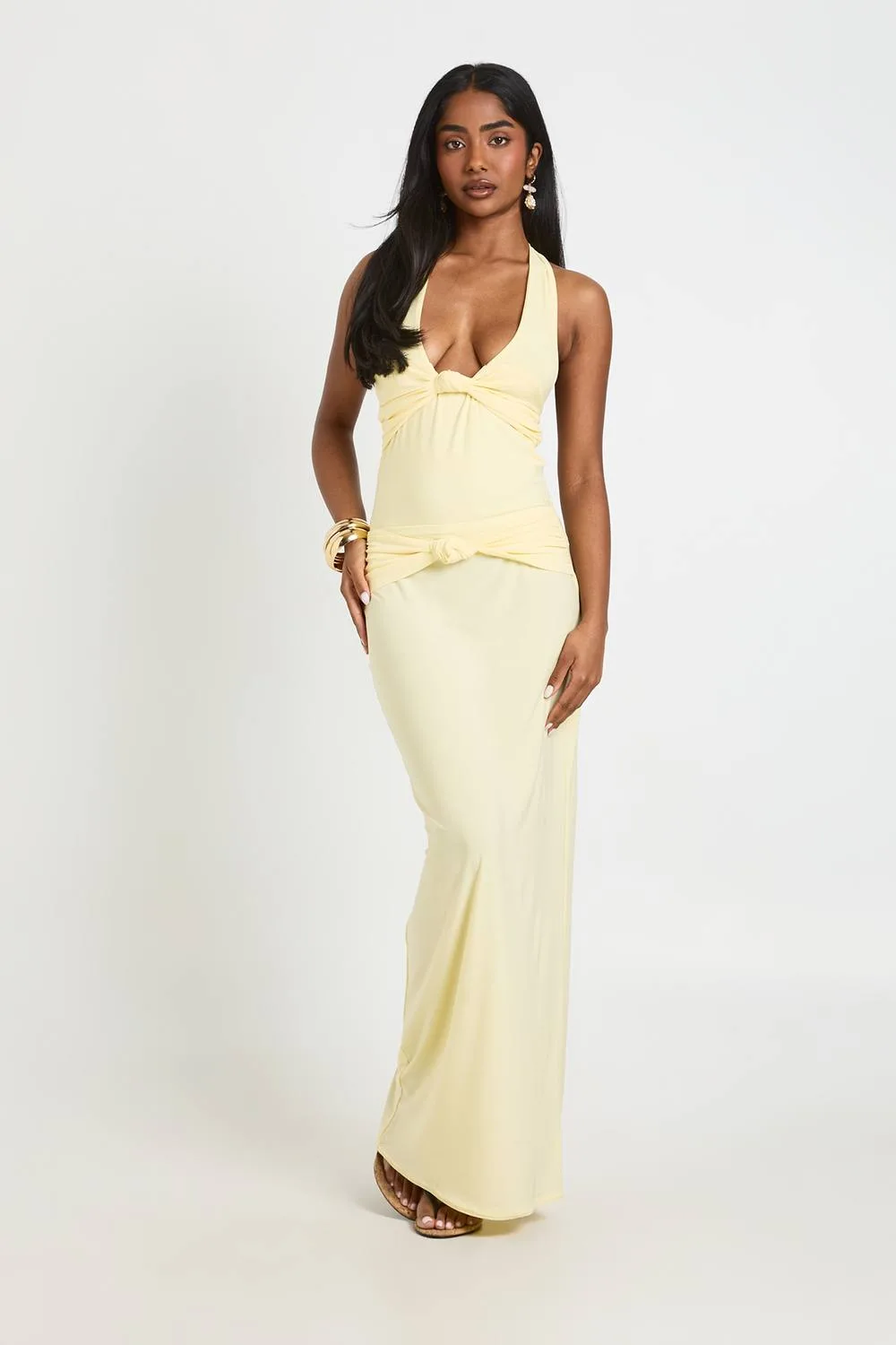 Double Layer Slinky Knot Detail Maxi Skirt by boohoo