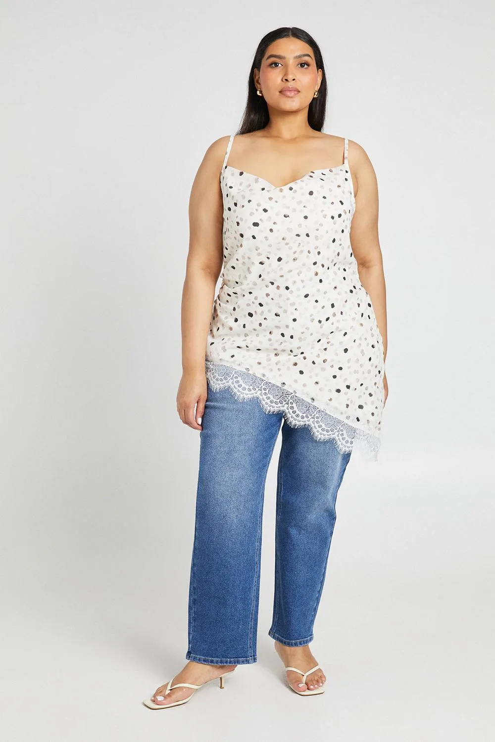 Polka Dot Lace Asymmetric Top by boohoo