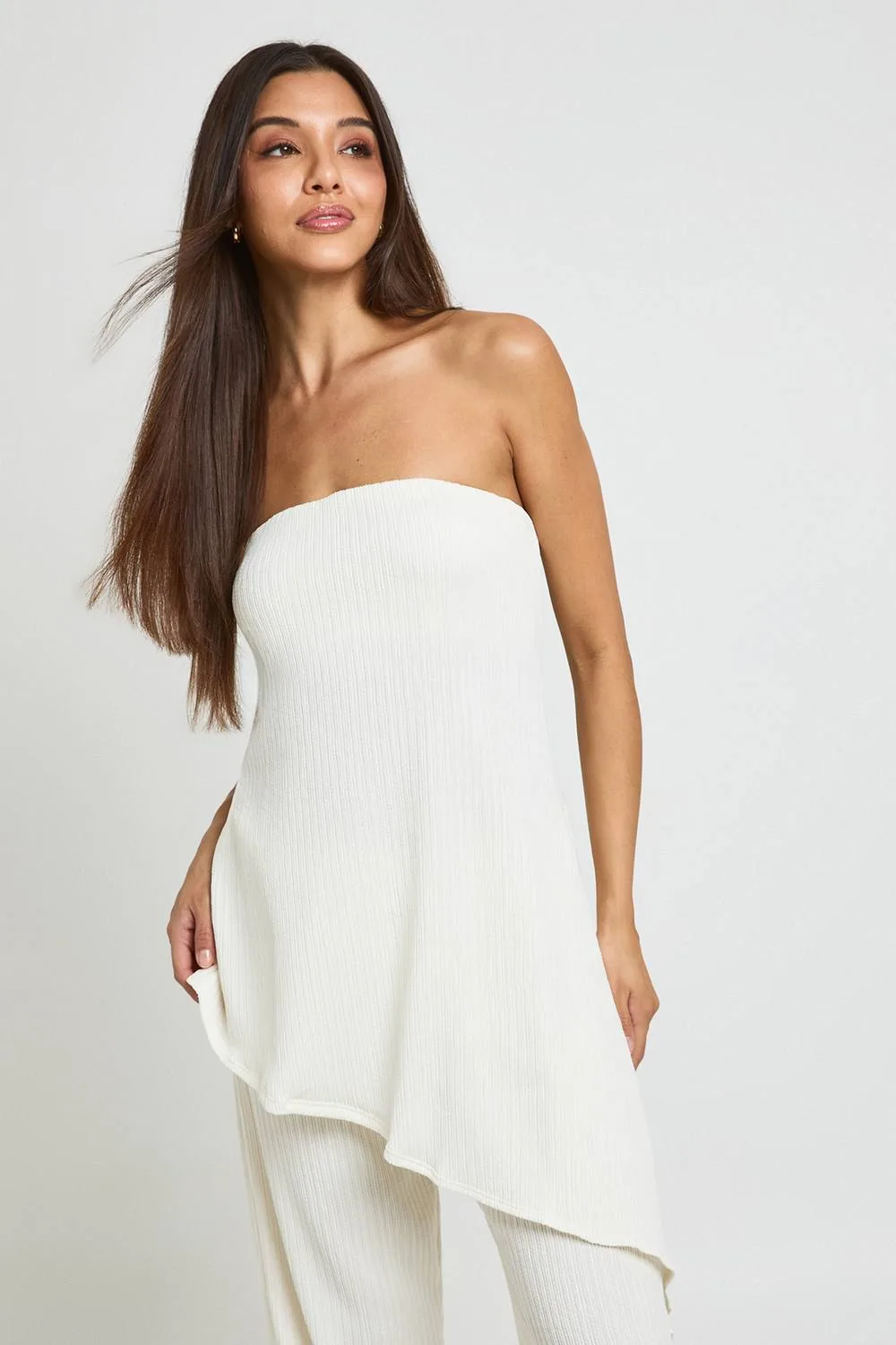 Plisse Longline Bandeau Asym Hem Top by boohoo