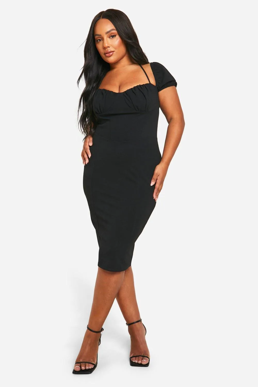 Puff Sleeve Midi Dress by boohoo