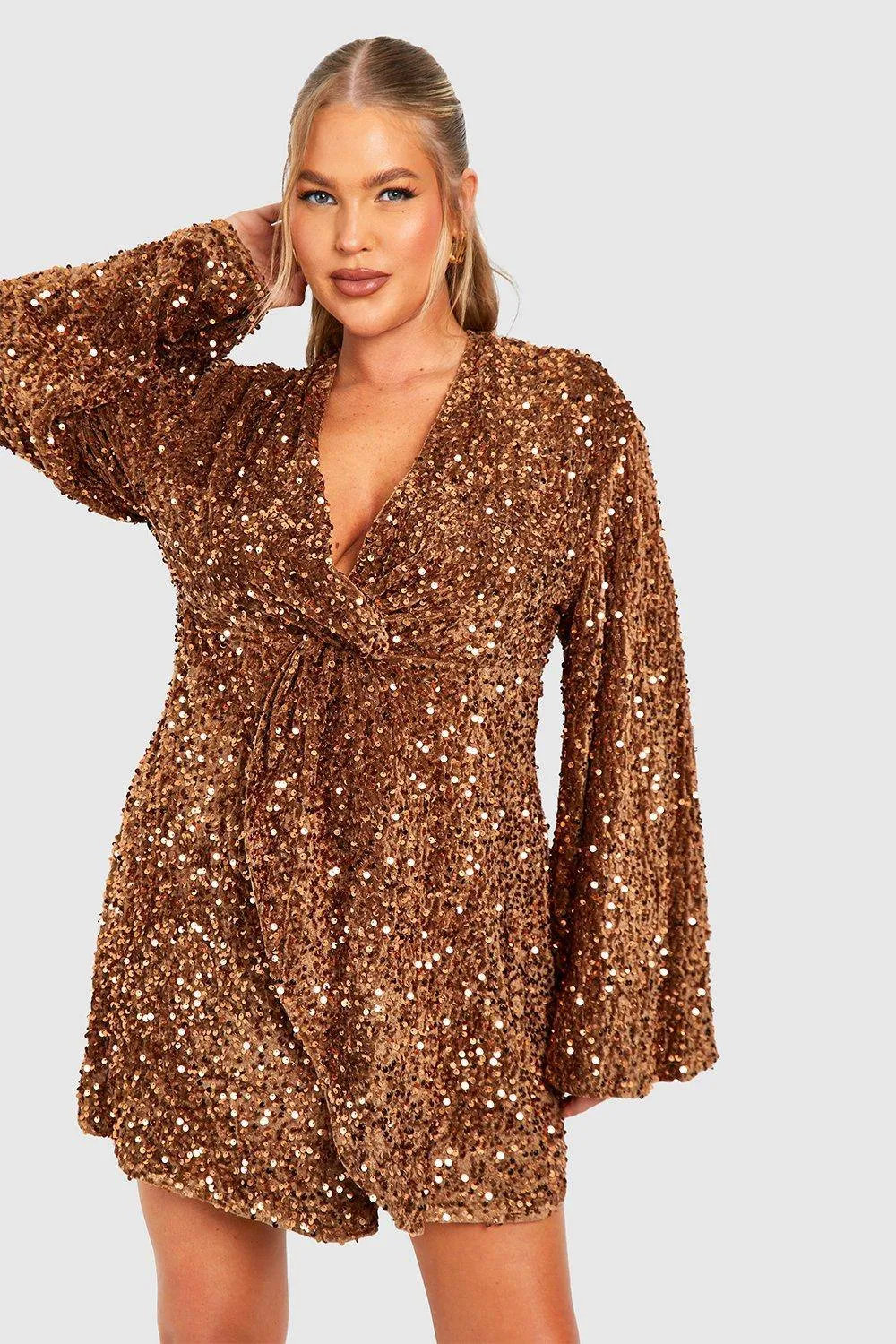 Sequin Velvet Twist Front Dress by boohoo