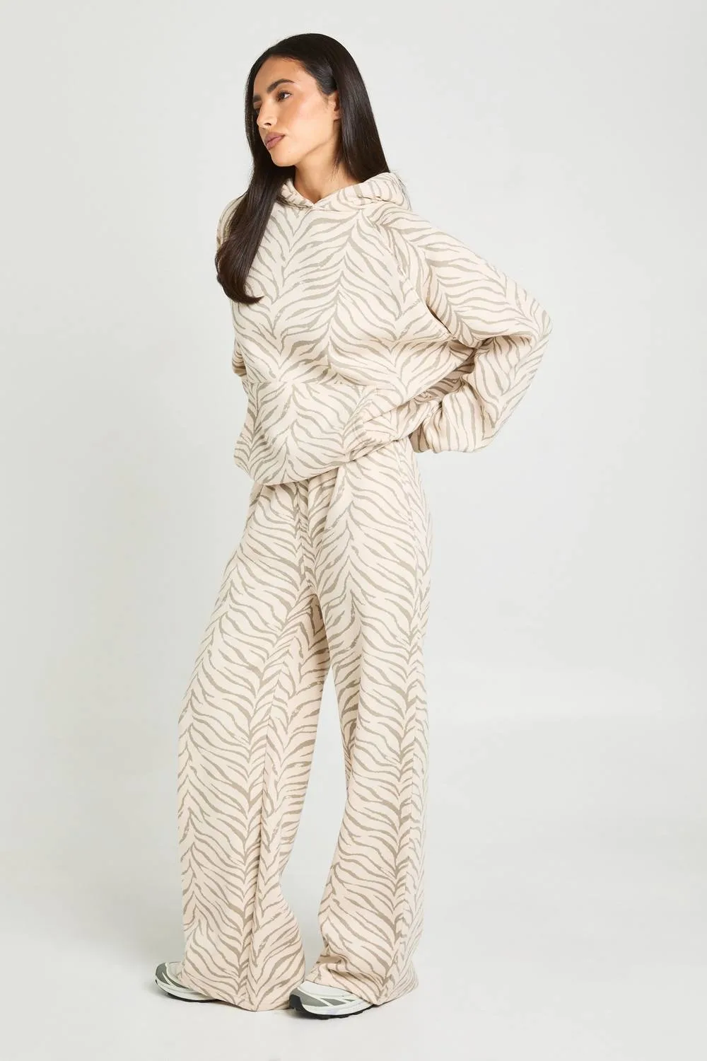 Zebra Print Mid Rise Straight Leg Jogger Pants - Stone
