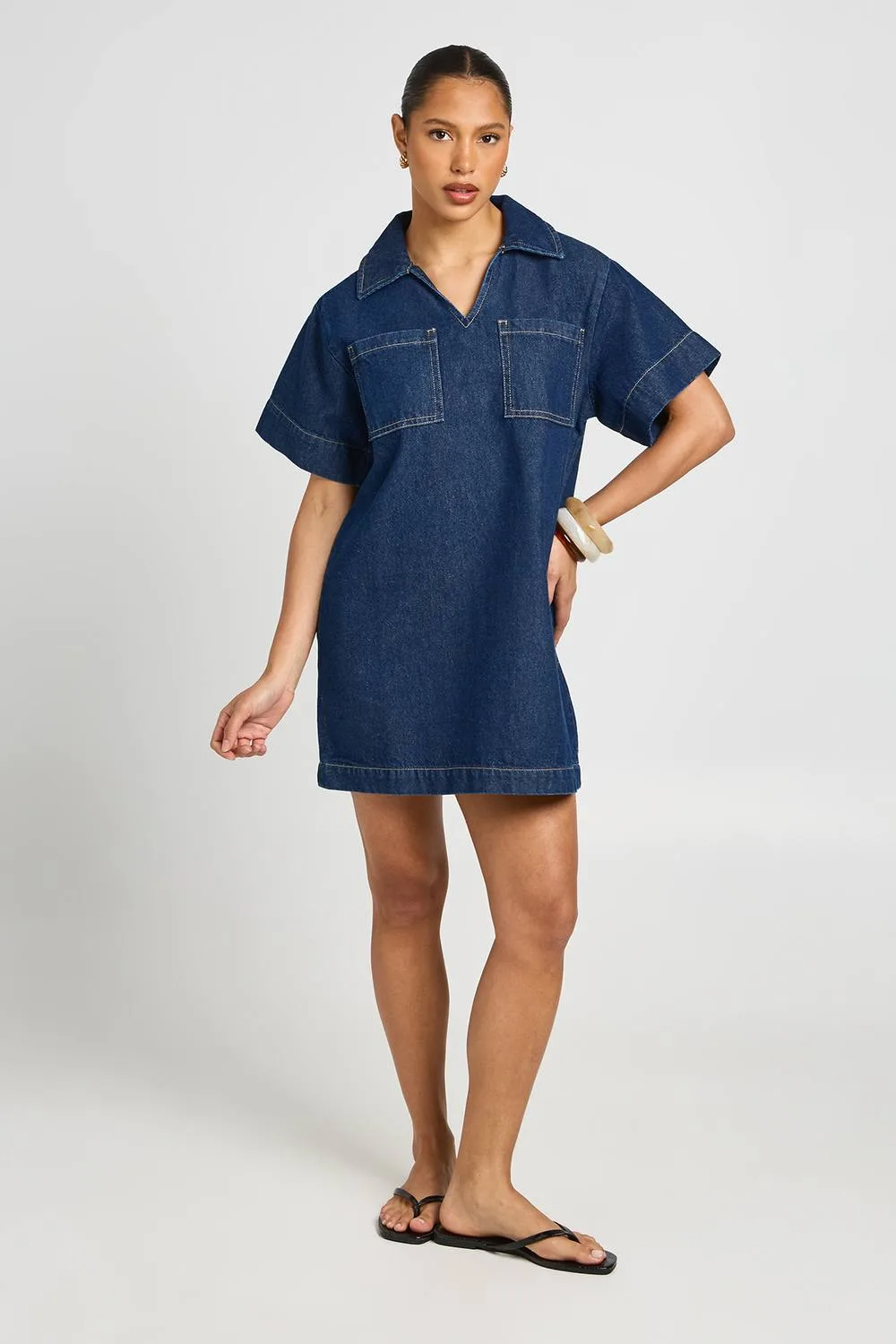 Boxy Short Sleeve Denim Dress