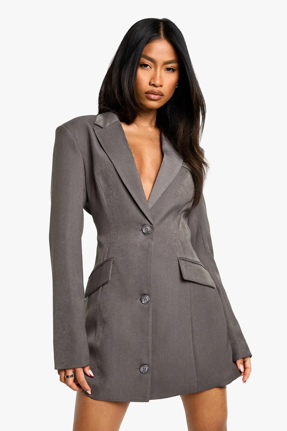 Tailored Structured Cinched Waist Blazer Dress by boohoo