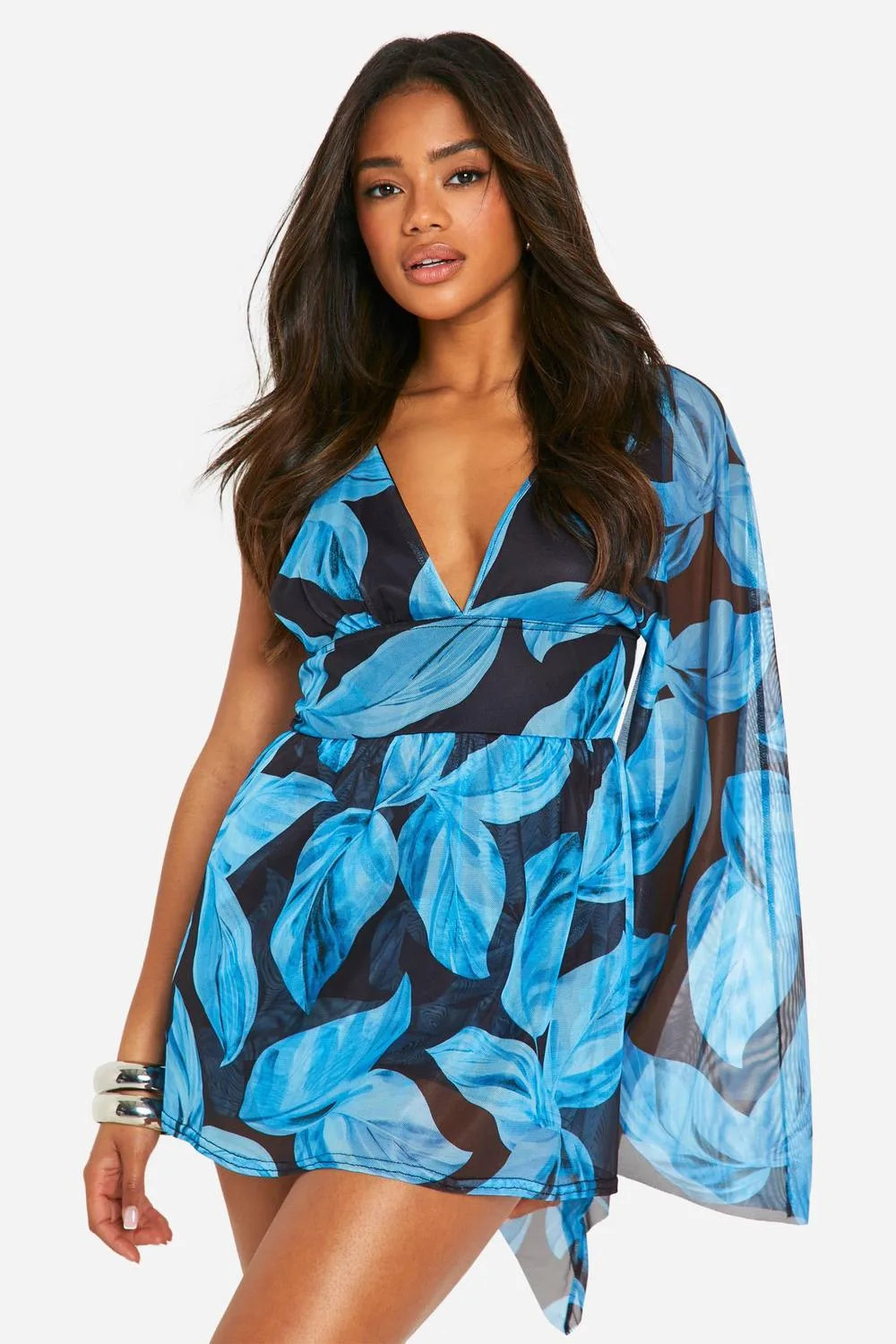 Lined Mesh Leaf Print Skort Playsuit by boohoo