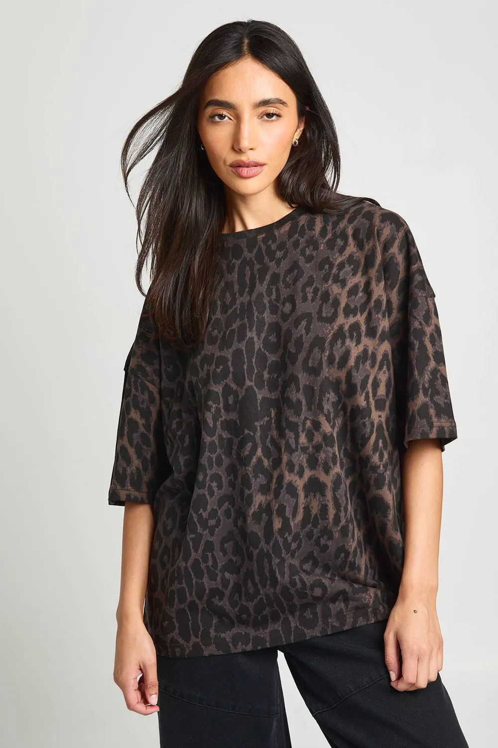 Leopard Print Oversized T-Shirt by boohoo