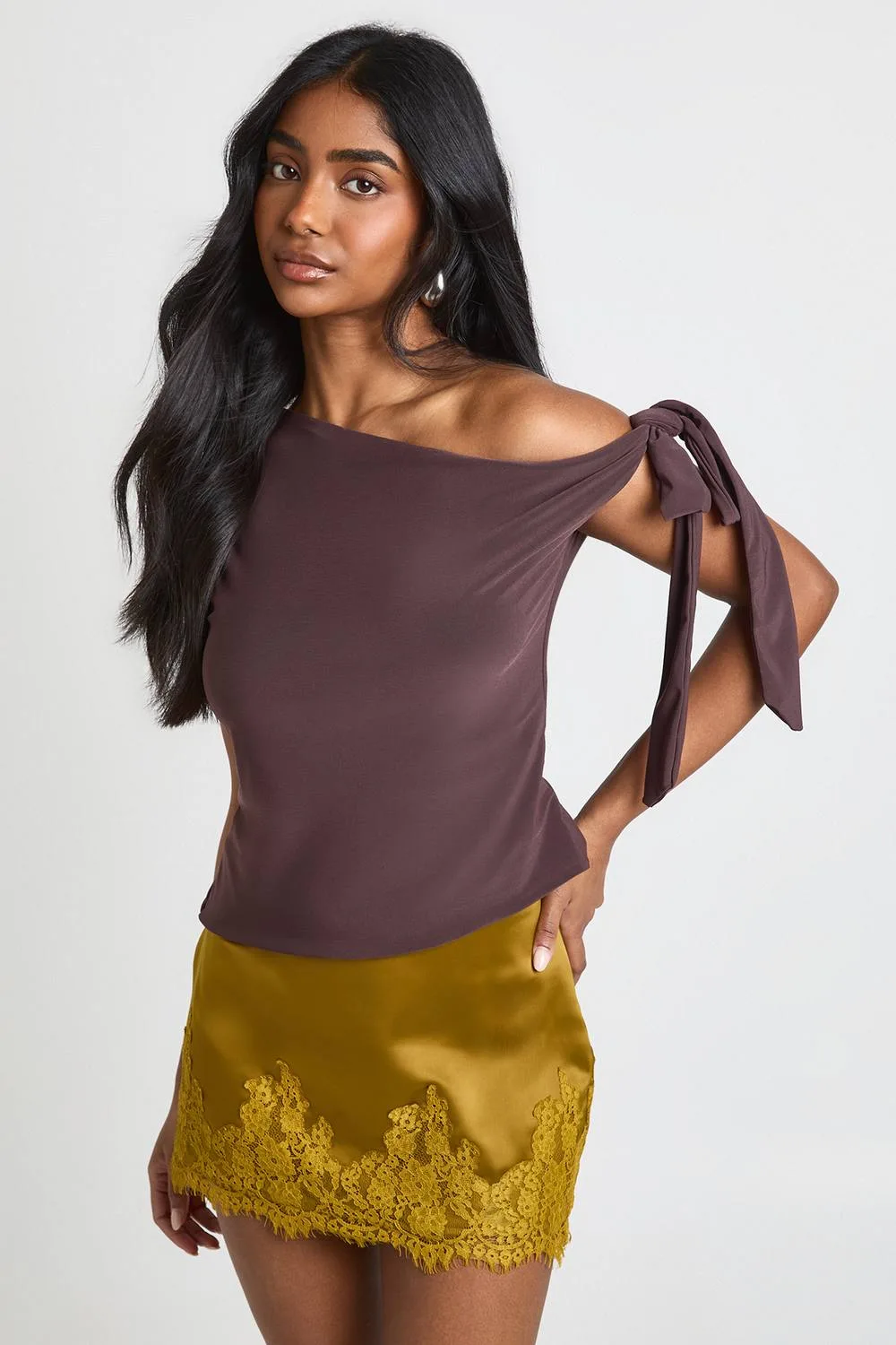 Lace Hem Satin Mini Skirt by boohoo