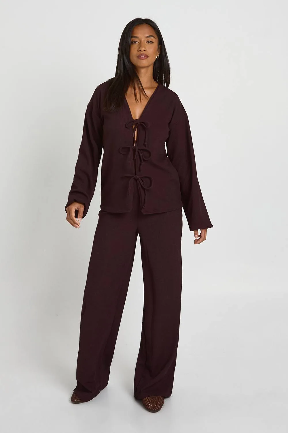 Crinkle Tie Front Blouse & Trouser Co-Ord by boohoo