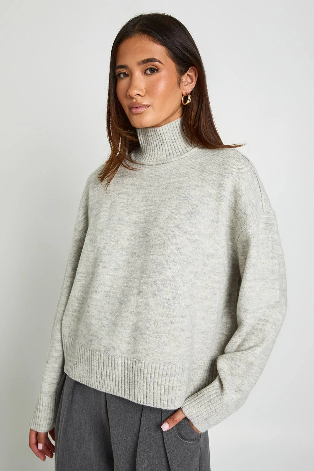Exposed Seam Detail High Neck Jumper