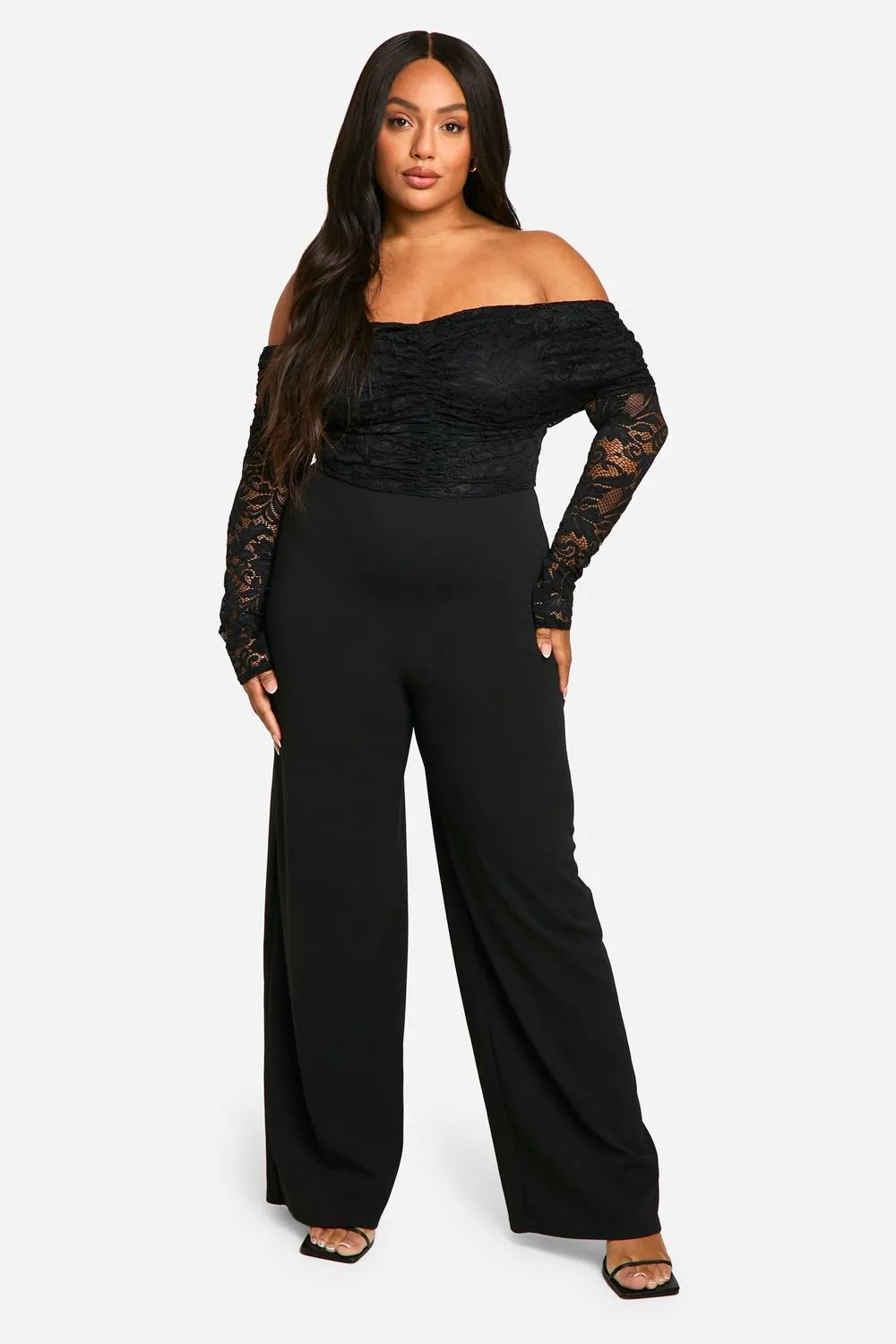 Lace Off-Shoulder Wide Leg Jumpsuit