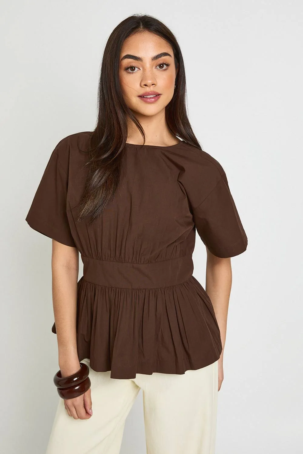 Cinch Waist Peplum T-Shirt by boohoo