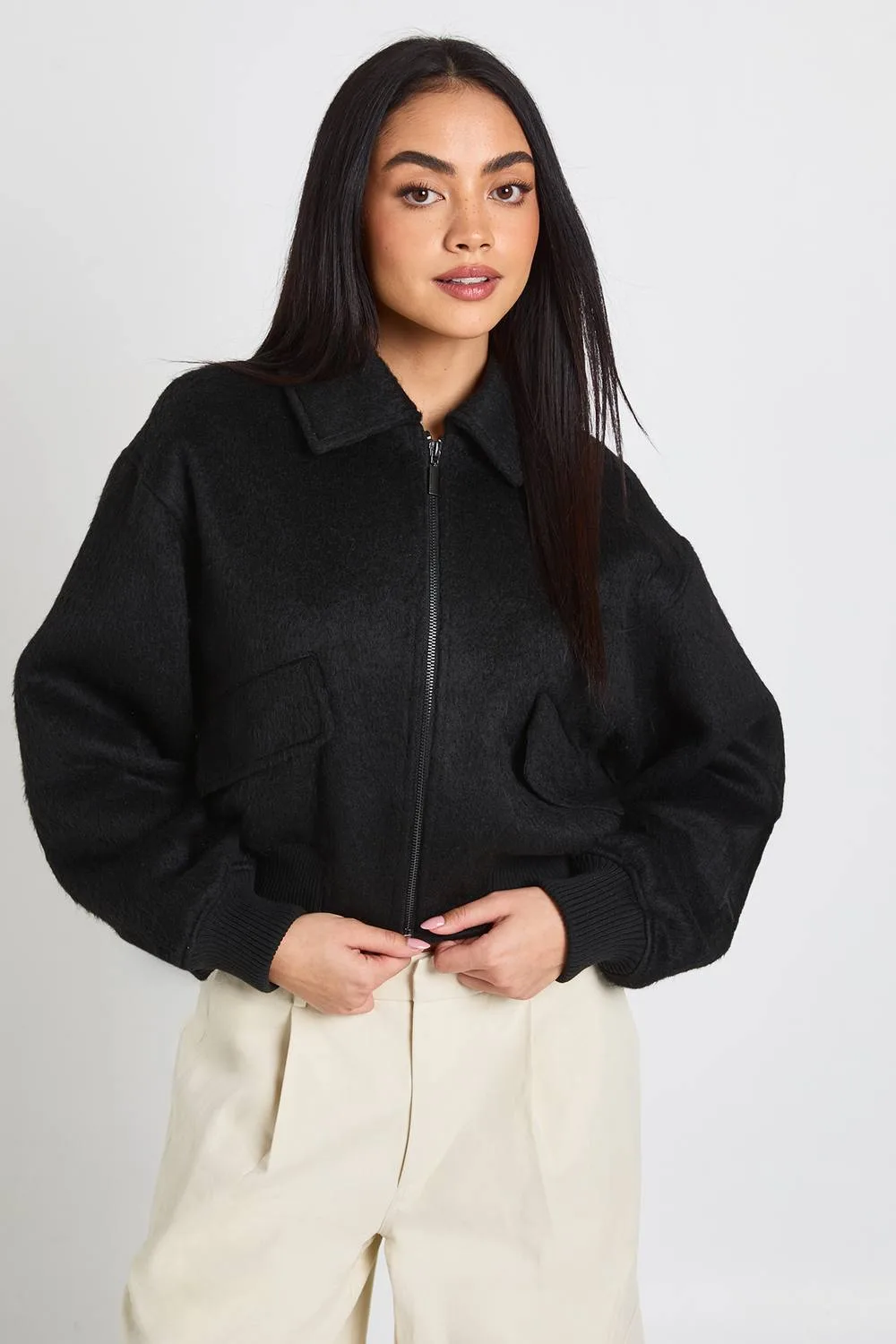 Wool Look Pocket Detail Jacket by boohoo