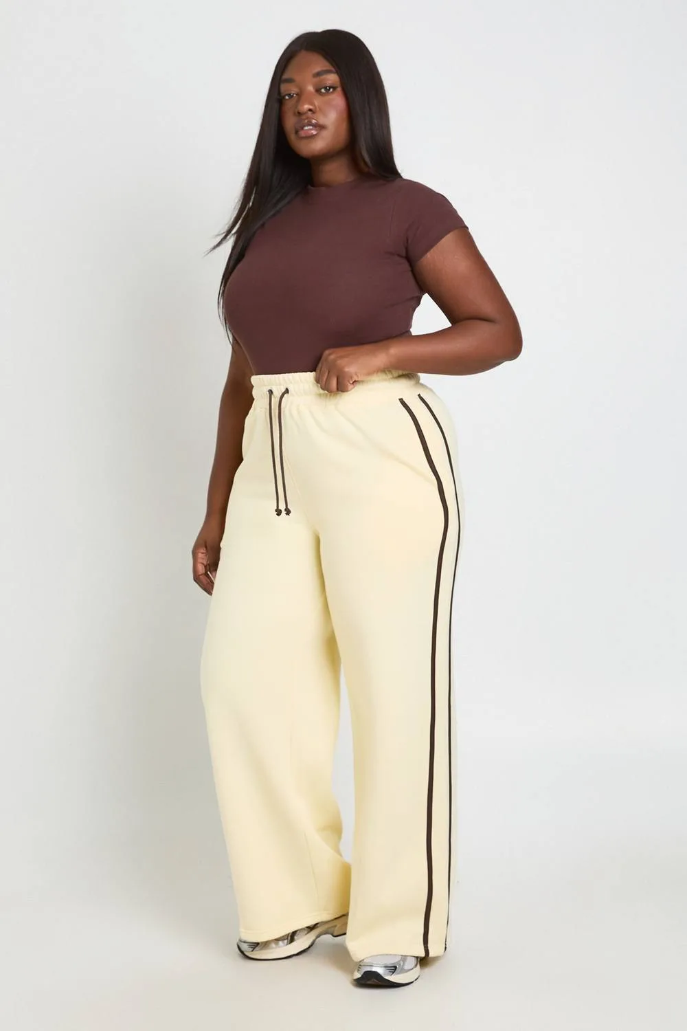Side Stripe Wide Leg Jogger Pants by boohoo