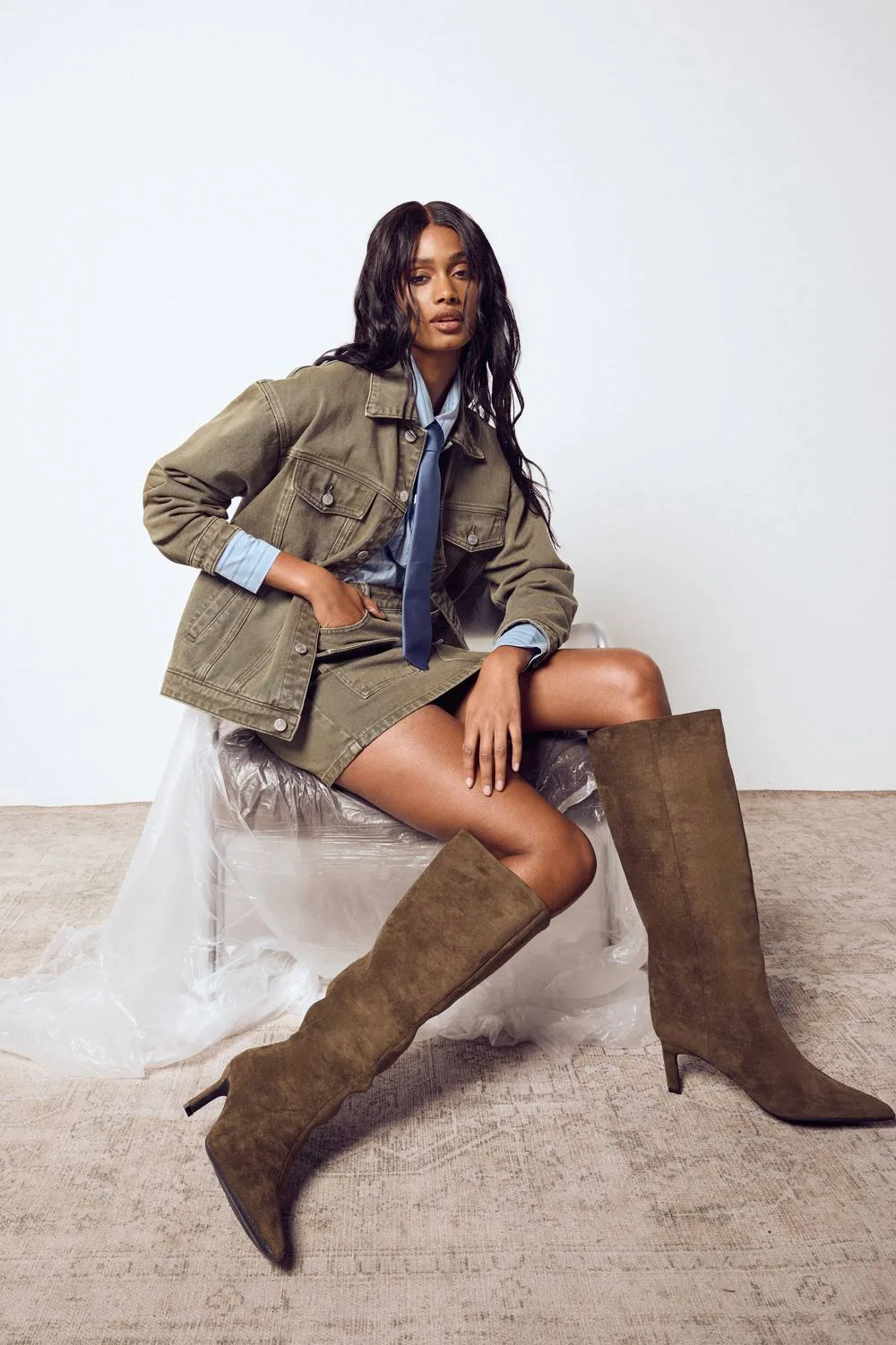 Utility Denim Shacket by boohoo
