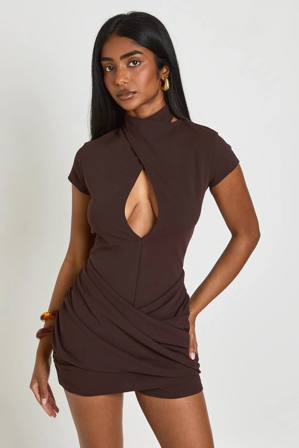 Twist Detail Short Sleeve Playsuit by boohoo