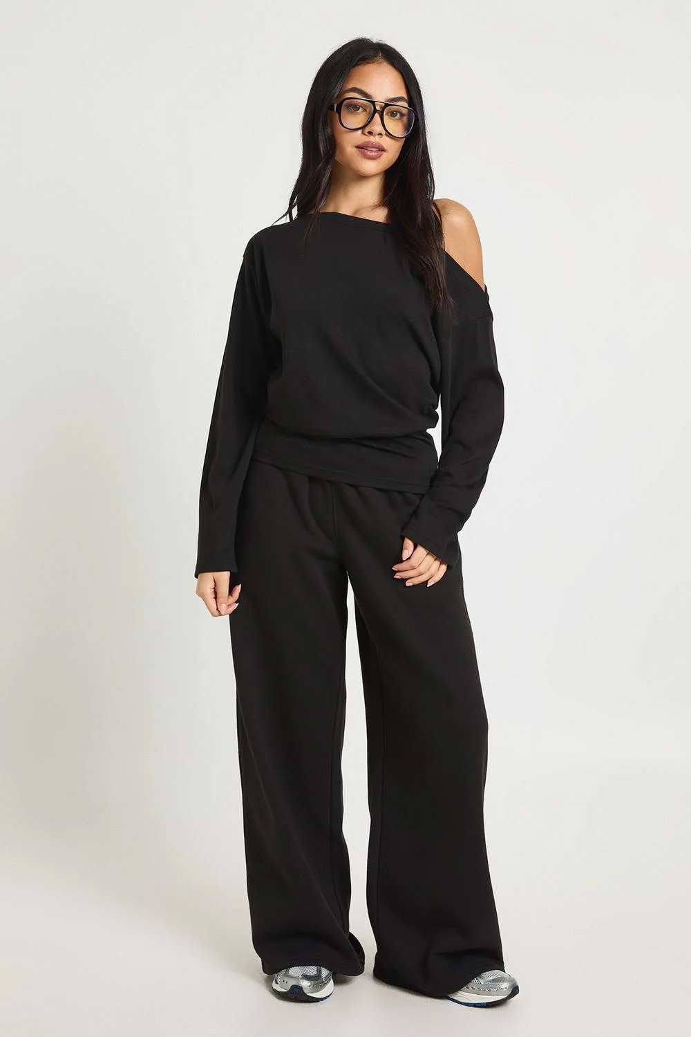 Cinched Waist Off-Shoulder Straight Leg Tracksuit by boohoo
