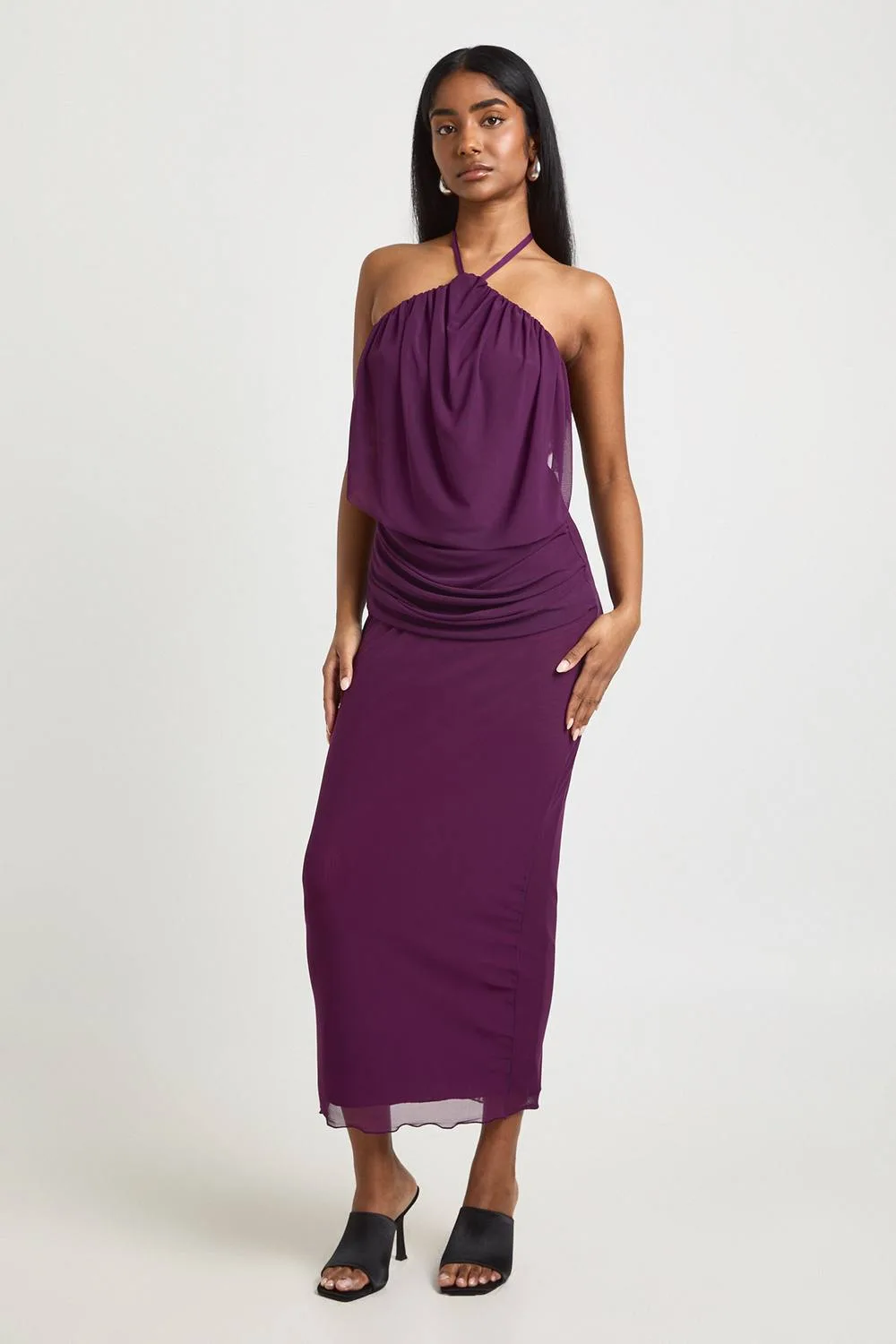 Mesh Halterneck Cowl Bodycon Midaxi Dress by boohoo