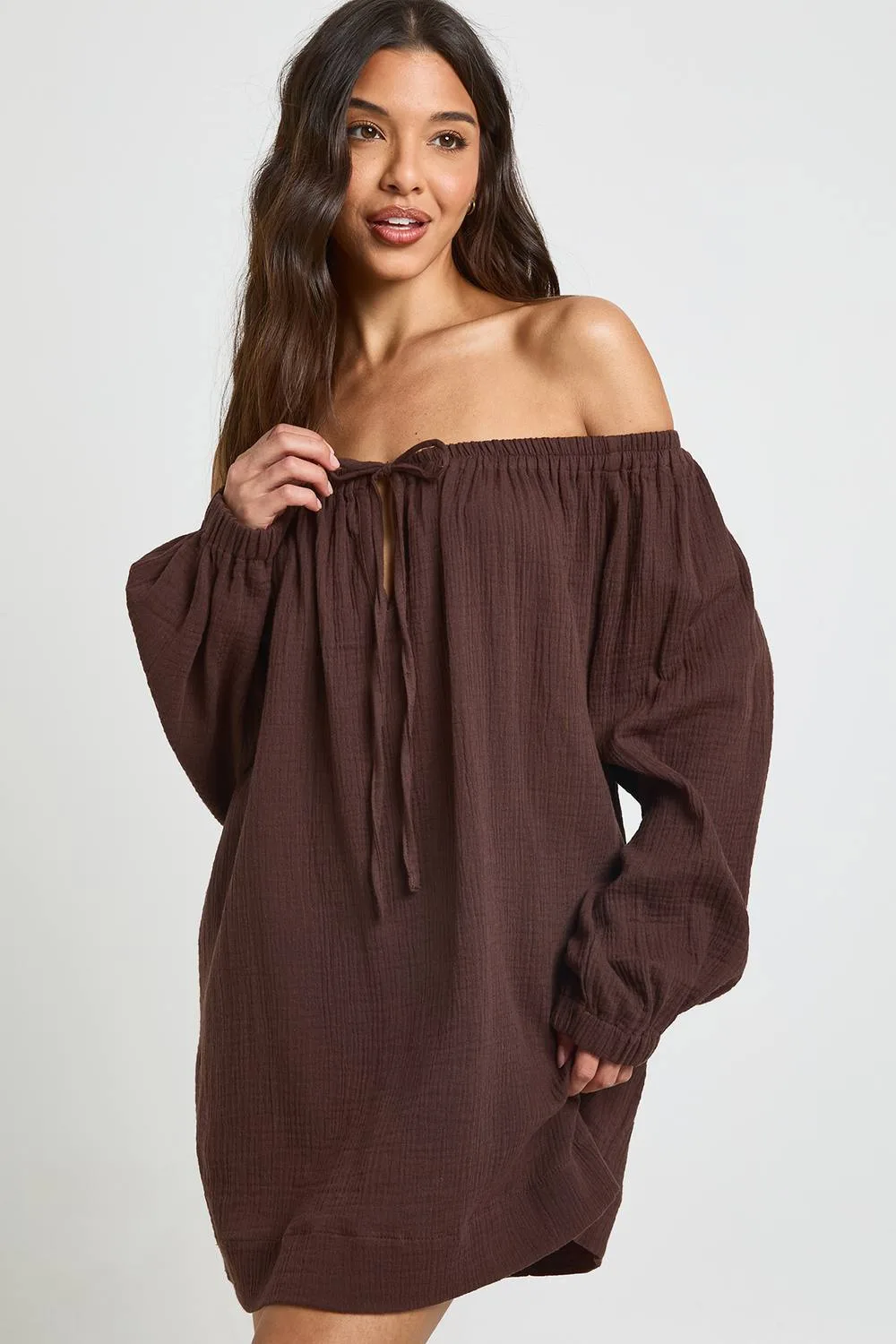Bardot Volume Sleeve Beach Dress by boohoo