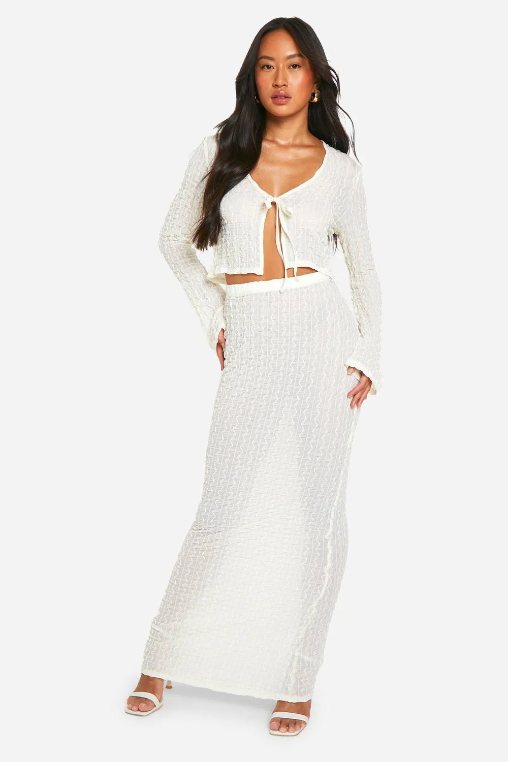 Sheer Textured Low Rise Maxi Skirt by boohoo