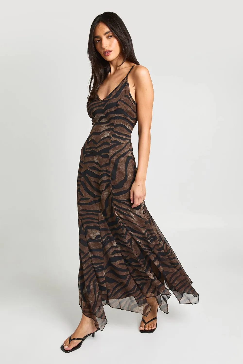 Tonal Animal Strappy Cami Floor Sweeping Maxi Dress by boohoo