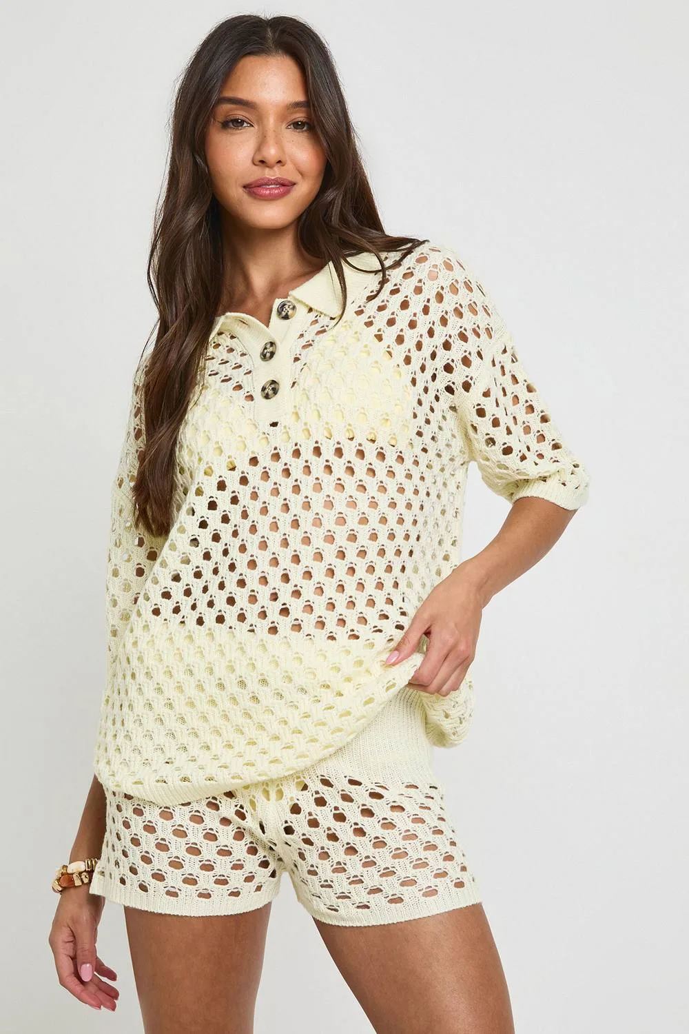 Crochet Oversized Knitted Shirt & Short Set by boohoo
