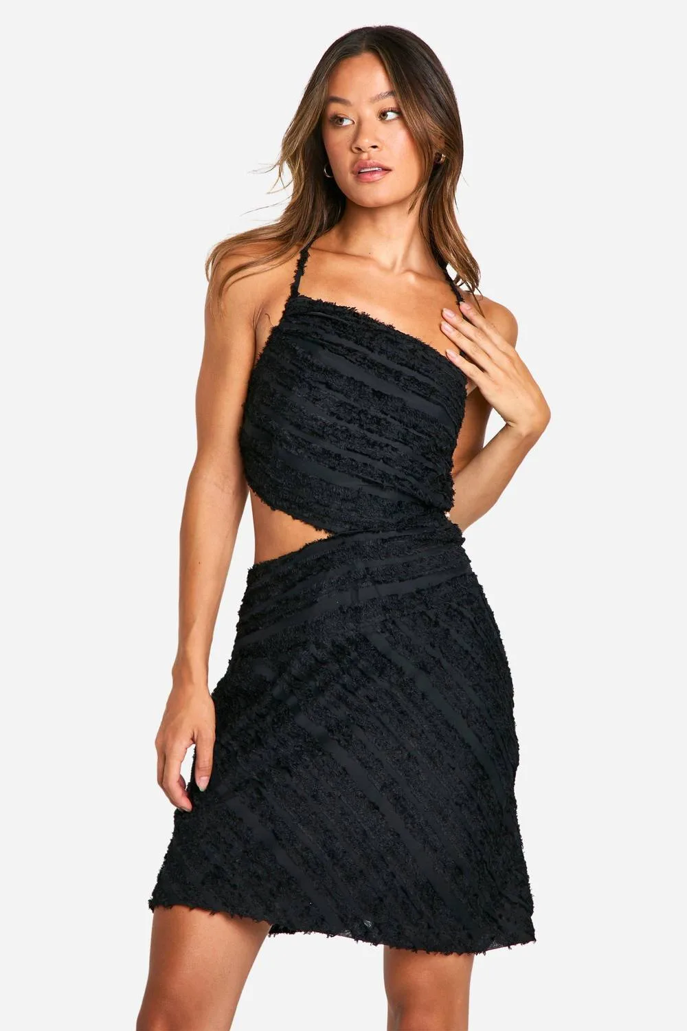 Textured Chiffon Ruffle Mini Dress by boohoo