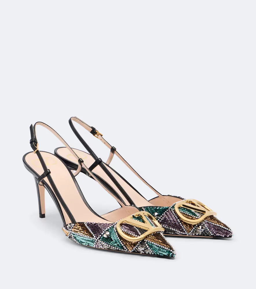 VLogo Sequined Leather Slingback Pumps by Valentino Garavani